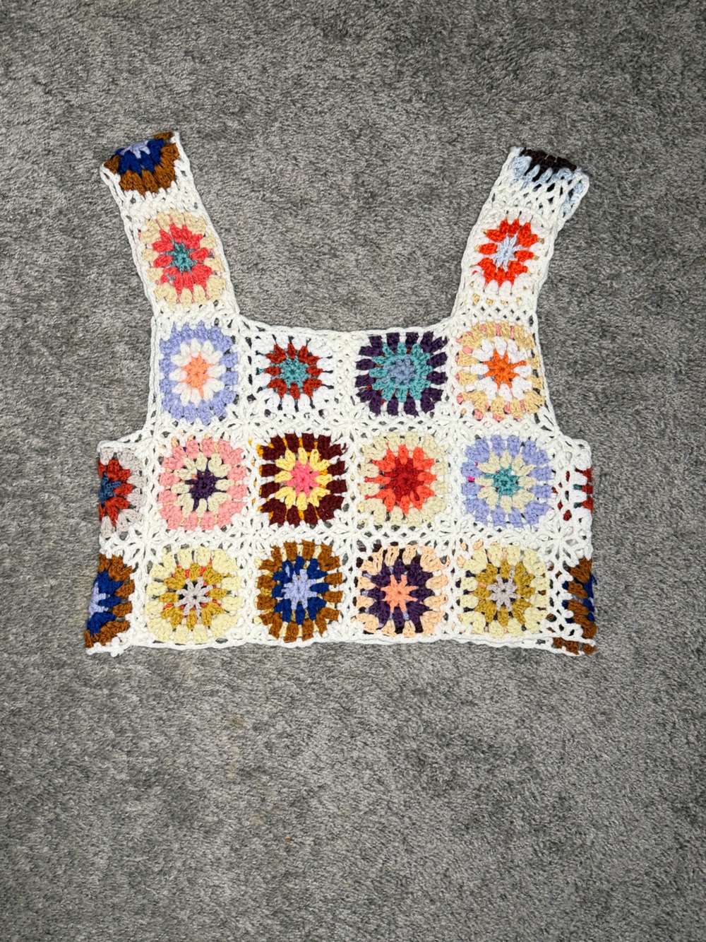 Crochet White Multi-Color Square Crop Top